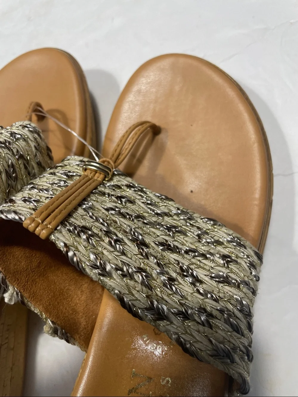 Italian Shoemakers Tan Made in Italy Braided-Strap Wedge Sandal sz 8.5